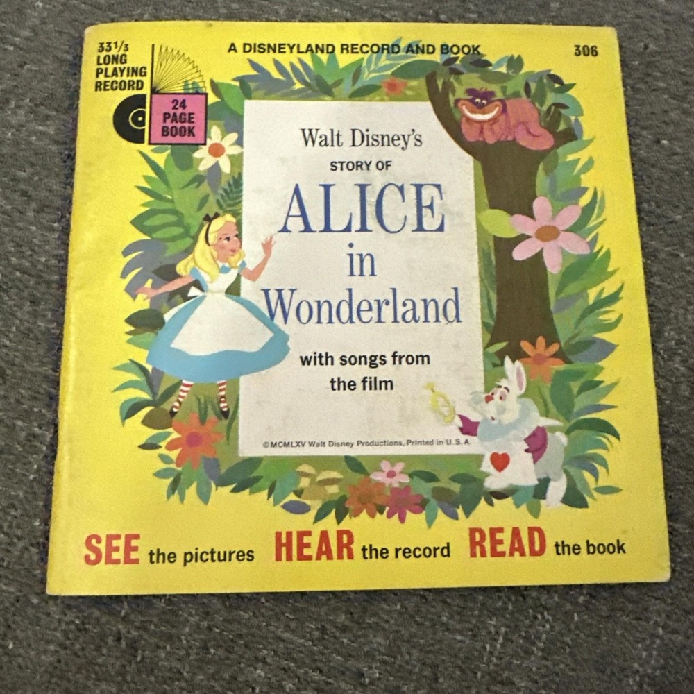 Vintage 1951 Disneyland Record and Book Walt Disney Alice in Wonderland 33 1/3